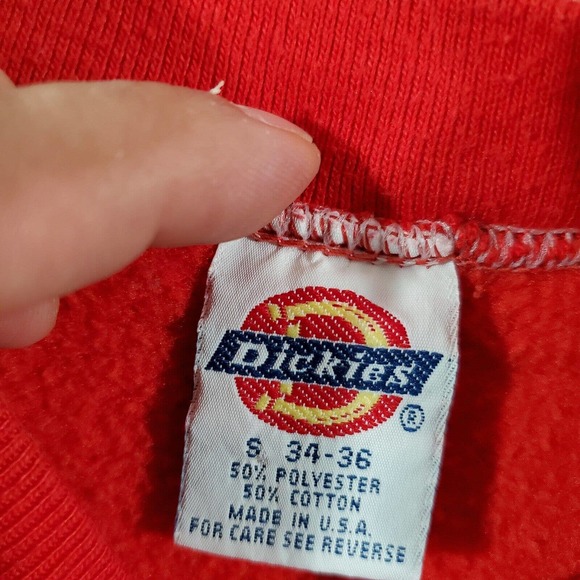 Vintage Dickies Sweatshirt Boys Small Red Solid Crew Neck Pullover Made USA - Picture 2 of 10